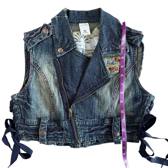 Streetwear Denim Vest crop Embroidered zipper Akdmks S lace up Akademik’s 947 - Picture 14 of 15